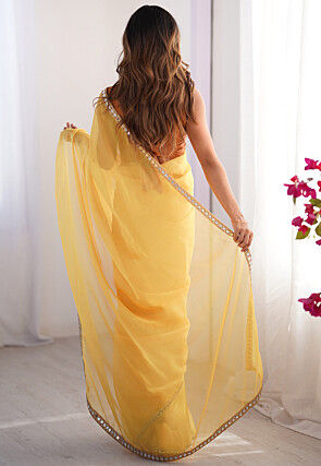 Embellished Border Organza Saree in Yellow
