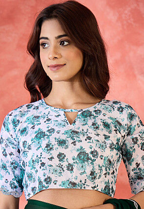 Embellished Border Satin Chiffon Saree in Dark Green