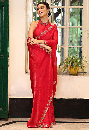 Embellished Border Tissue Saree in Fuchsia