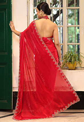 Embellished Border Tissue Saree in Fuchsia