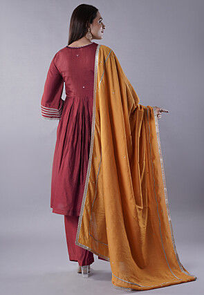 Embellished Chanderi Cotton Pakistani Suit in Maroon