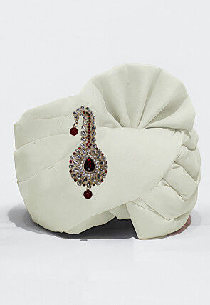 Embellished Chanderi Cotton Unisex Turban in Off White