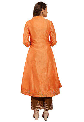 Embellished Chanderi Silk A Line Kurta in Orange