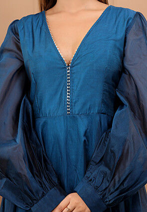 Embellished Chanderi Silk Gown in Dark Blue