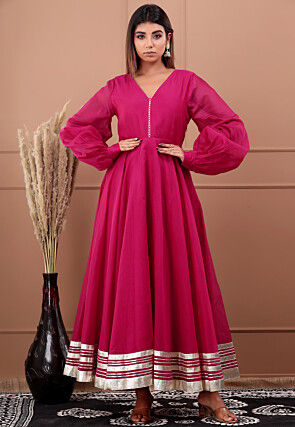 Embellished Chanderi Silk Gown in Fuchsia