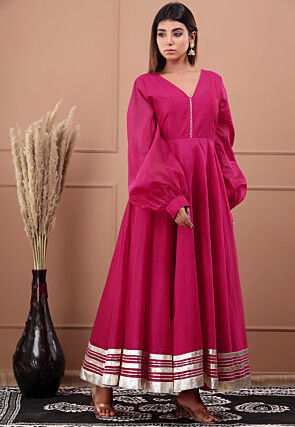 Embellished Chanderi Silk Gown in Fuchsia