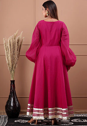 Embellished Chanderi Silk Gown in Fuchsia