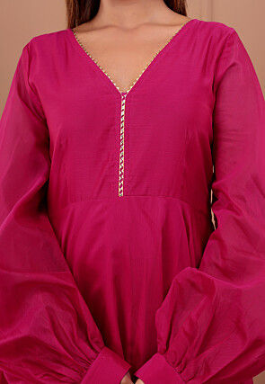 Embellished Chanderi Silk Gown in Fuchsia