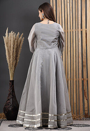 Embellished Chanderi Silk Gown in Grey