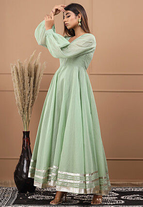 Embellished Chanderi Silk Gown in Pastel Green