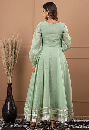 Embellished Chanderi Silk Gown in Pastel Green