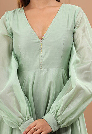 Embellished Chanderi Silk Gown in Pastel Green