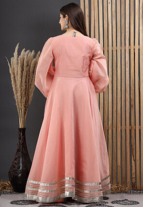 Embellished Chanderi Silk Gown in Peach