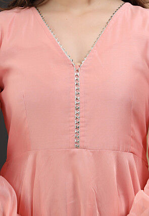 Embellished Chanderi Silk Gown in Peach