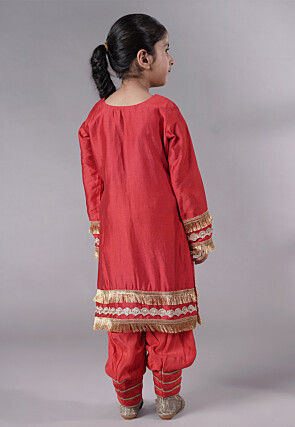 Embellished Chanderi Silk Punjabi Suit in Red