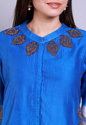 Embellished Chanderi Straight Kurta in Shaded Blue and White
