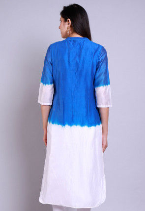 Embellished Chanderi Straight Kurta in Shaded Blue and White