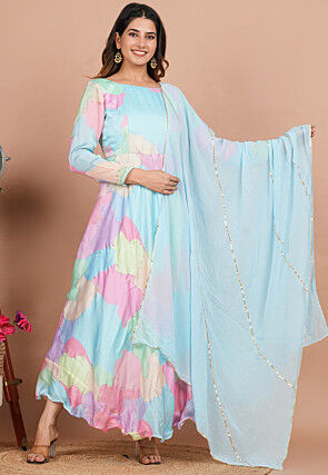 Embellished Chiffon Dupatta in Sky Blue