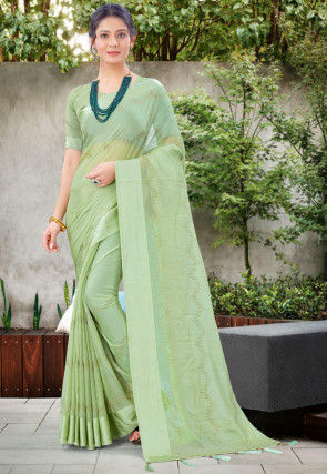 Embellished Chiffon Saree in Pastel Green