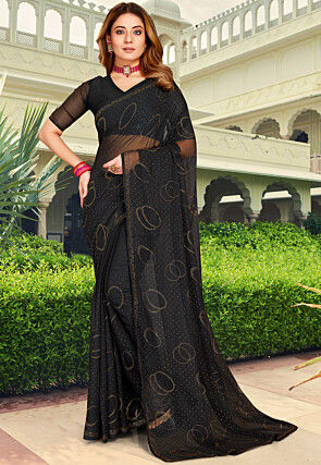 Embellished Chiffon Shimmer Saree in Black