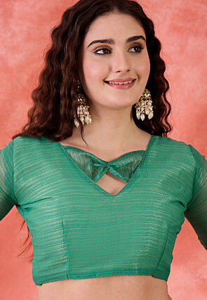 Embellished Chiffon Silk Scalloped Saree in Teal Green