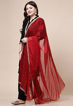 Embellished Chinon Chiffon Dupatta in Maroon