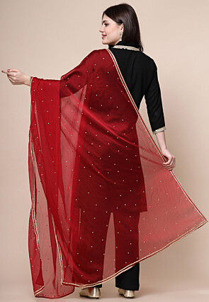 Embellished Chinon Chiffon Dupatta in Maroon