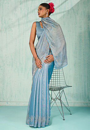 Embellished Chinon Chiffon Saree in Light Blue