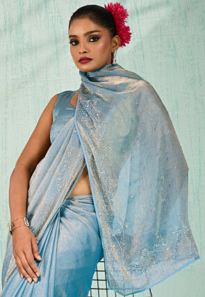 Embellished Chinon Chiffon Saree in Light Blue