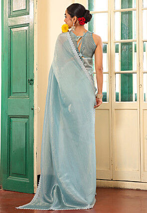 Embellished Chinon Chiffon Saree in Sky Blue