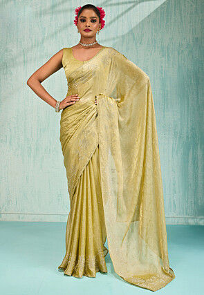 Embellished Chinon Chiffon Saree in Yellow