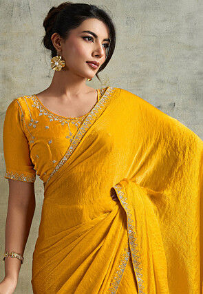 Embellished Chinon Chiffon Shimmer Saree in Mustard