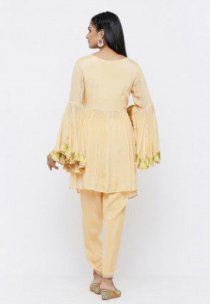 Embellished Chinon Crepe A Line Kurti in Peach