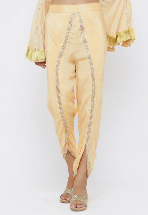 Embellished Chinon Crepe A Line Kurti Set in Peach