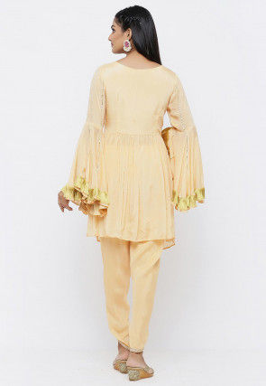 Embellished Chinon Crepe A Line Kurti Set in Peach