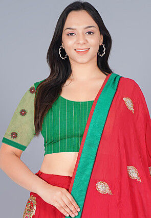 Embellished Chinon Crepe Lehenga in Red