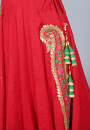 Embellished Chinon Crepe Lehenga in Red