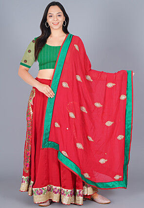 Embellished Chinon Crepe Lehenga in Red