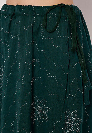 Embellished Chinon Silk Skirt in Dark Teal Green