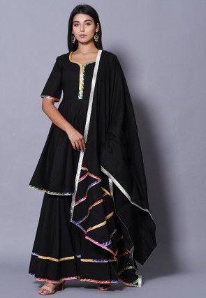Embellished Cotton Pakistani Suit in Black