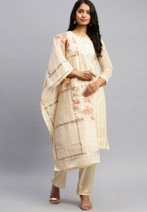 Embellished Cotton Pakistani Suit in Cream