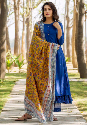 Embellished Cotton Pakistani Suit in Royal Blue