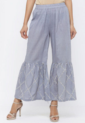 Embellished Cotton Sharara in Grey