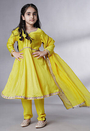 Embellished Cotton Silk A Line Suit in Olive Green