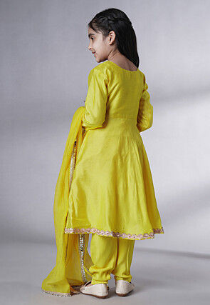 Embellished Cotton Silk A Line Suit in Olive Green