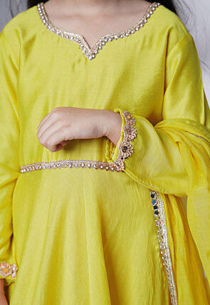 Embellished Cotton Silk A Line Suit in Olive Green