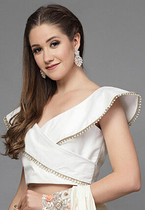 Embellished Cotton Silk Blouse in Cream