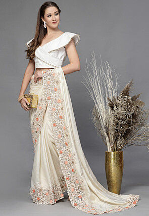 Embellished Cotton Silk Blouse in Cream