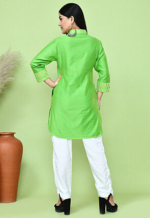 Embellished Cotton Silk Kurti in Light Green