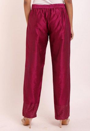 Embellished Cotton Silk Pant in Magenta